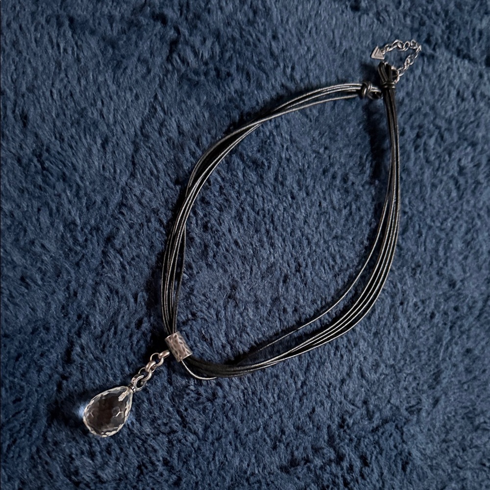 Silpada Elegant Black Leather Necklace with Teardrop Crystal Pendant
